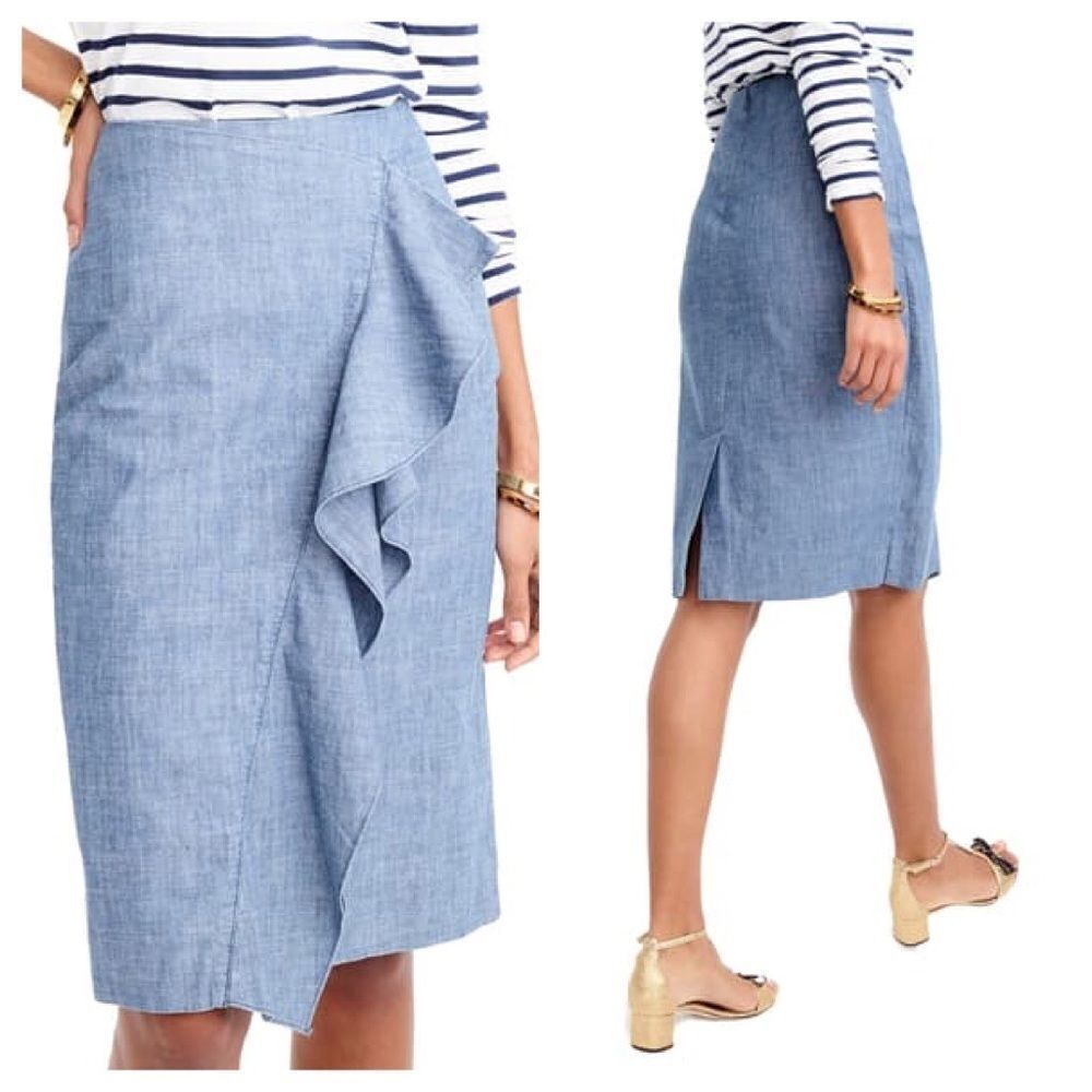J Crew Factory Chambray Ruffle Skirt Size 8
